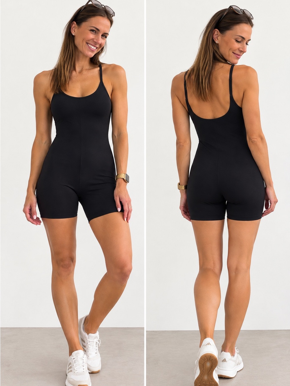 Zella Seamless Scoop-Back Romper in Black — Size Large